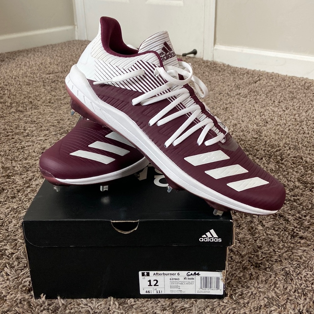 Adidas Afterburner 6 Maroon Baseball Spikes Sz 12 - brand new